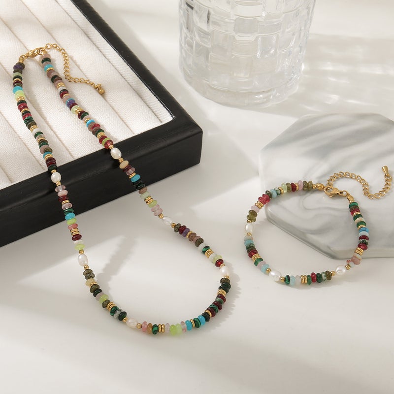 Colorful Natural Stone Pearl Beaded Necklace For Women, Trendy Light Luxury Niche Design, Dopamine-Inspired Versatile High-End Summer Style - Image 4